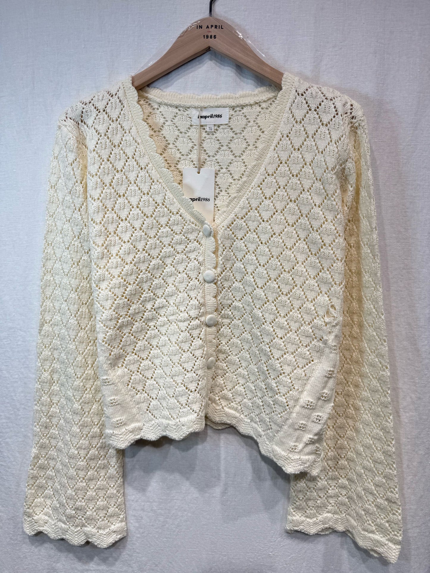 Cream Pointelle Knit Cardigan