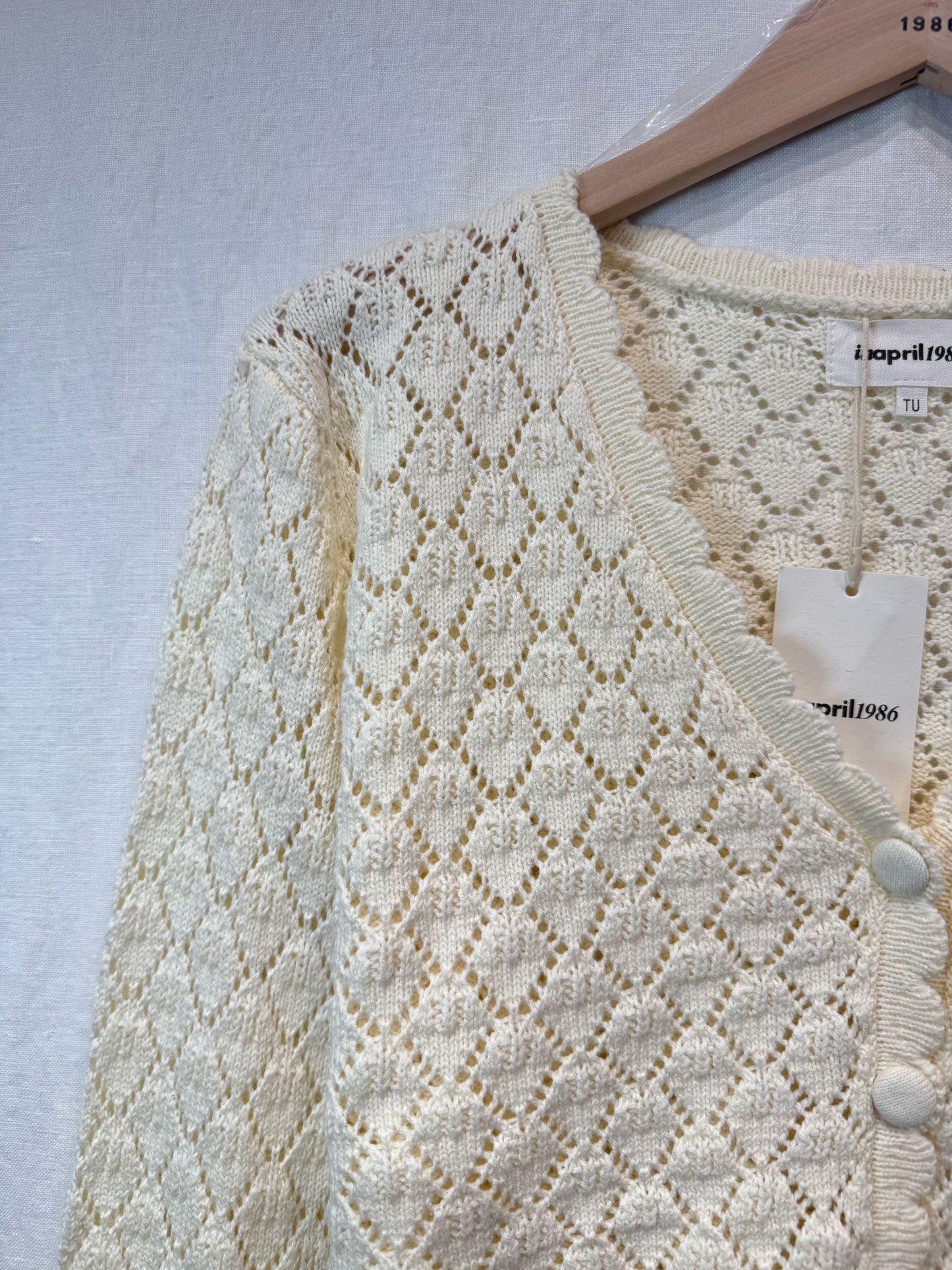 Cream Pointelle Knit Cardigan
