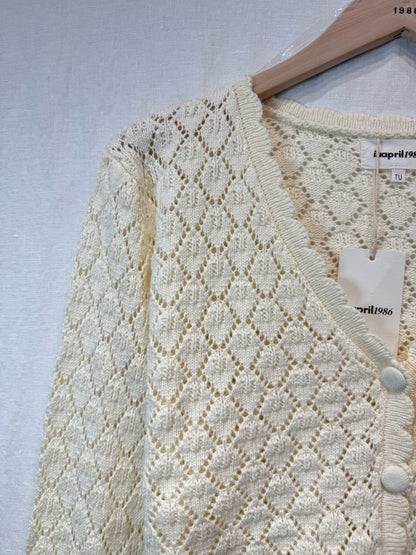 Cream Pointelle Knit Cardigan