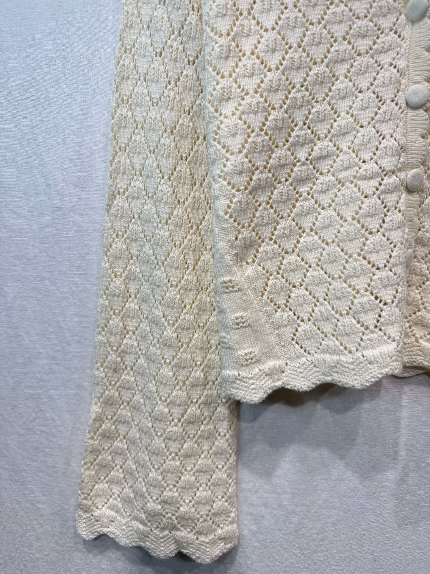 Cream Pointelle Knit Cardigan