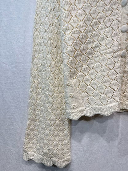 Cream Pointelle Knit Cardigan