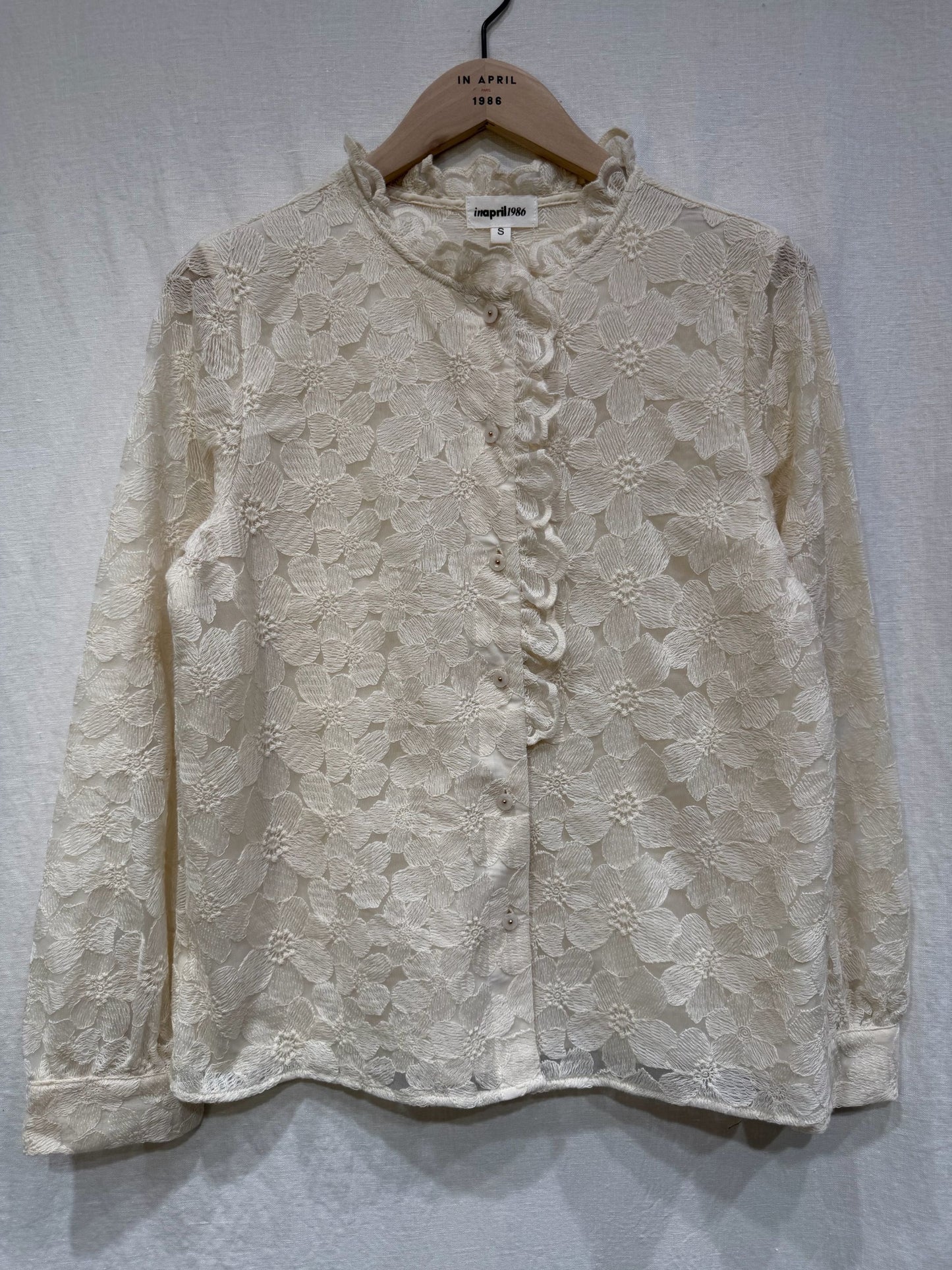 Cream Floral Lace Frill Trim Blouse
