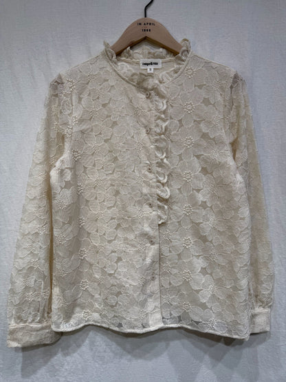 Cream Floral Lace Frill Trim Blouse