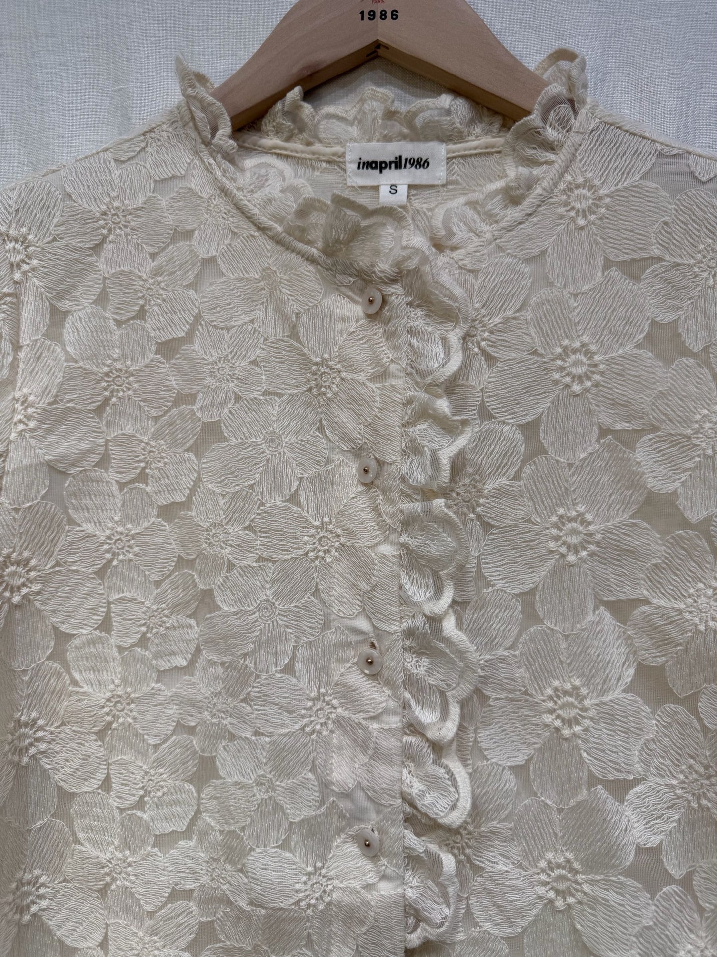 Cream Floral Lace Frill Trim Blouse
