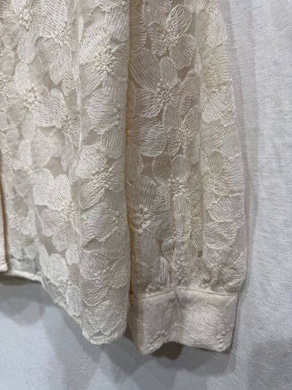 Cream Floral Lace Frill Trim Blouse