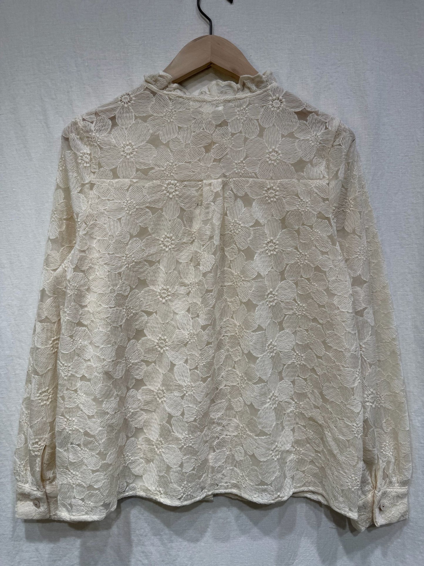 Cream Floral Lace Frill Trim Blouse