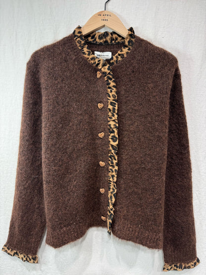 NEW Chocolate Leopard Trim Crew Neck Cardigan - PRE-ORDER