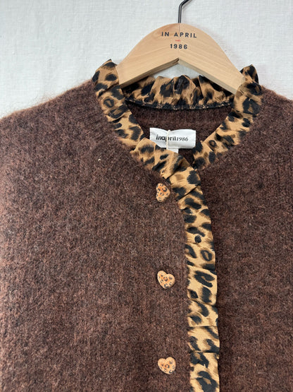 NEW Chocolate Leopard Trim Crew Neck Cardigan - PRE-ORDER