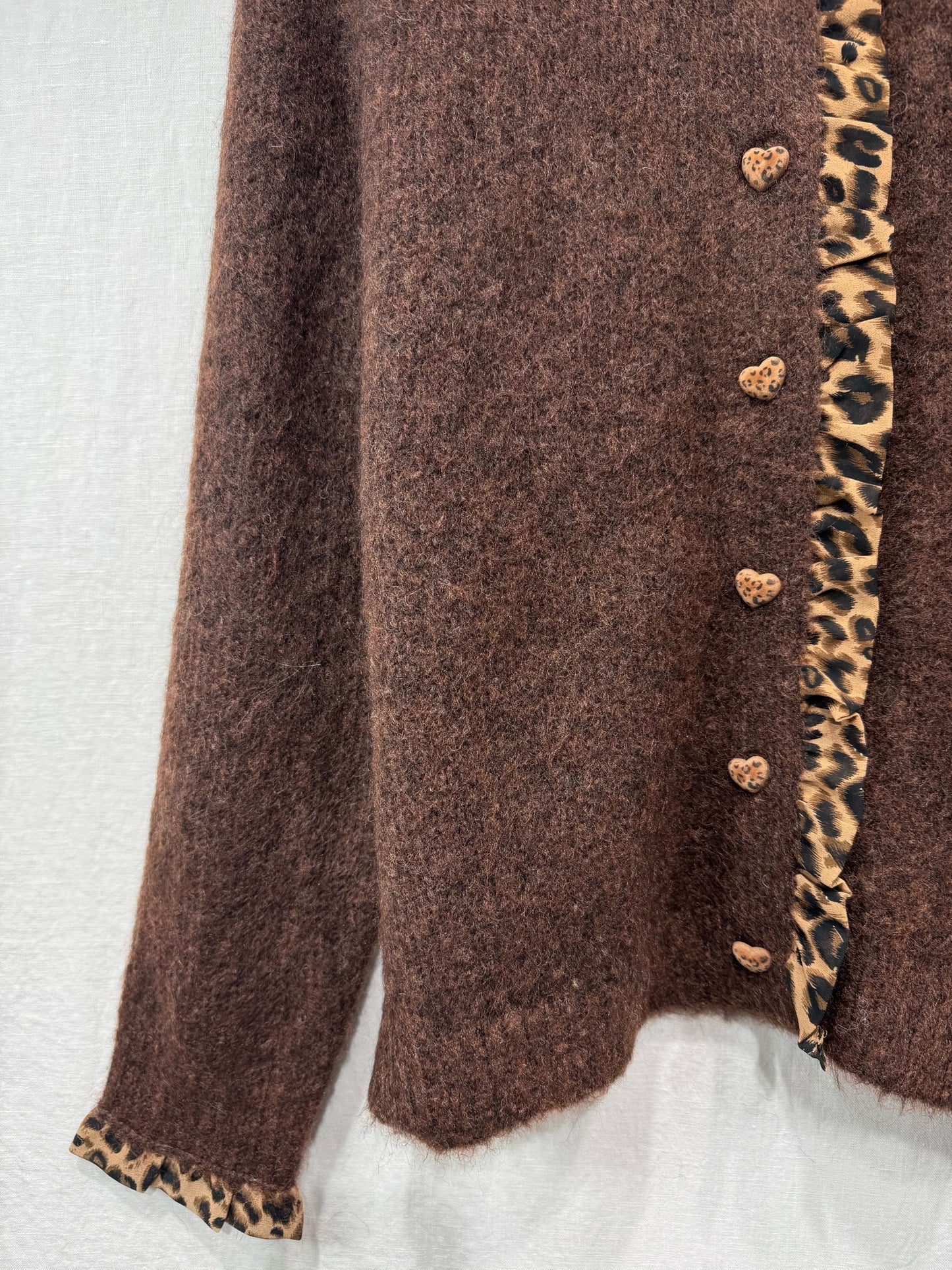 NEW Chocolate Leopard Trim Crew Neck Cardigan - PRE-ORDER