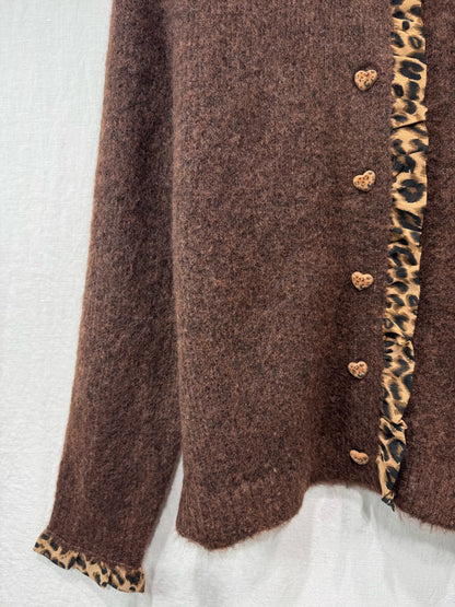 NEW Chocolate Leopard Trim Crew Neck Cardigan - PRE-ORDER