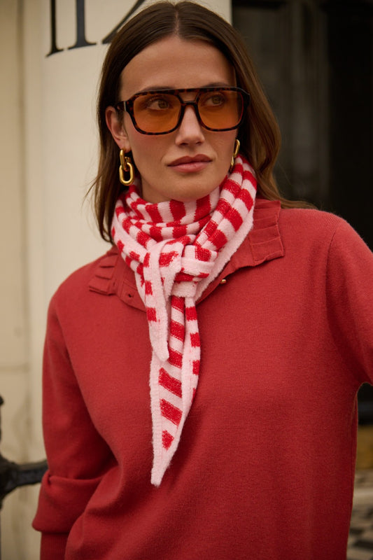 Pink/Red Striped Triangle Neck Scarf