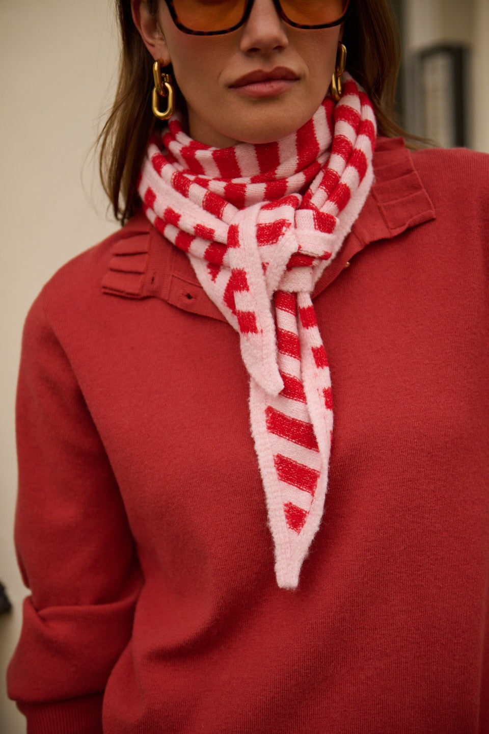 Pink/Red Striped Fingerless Gloves
