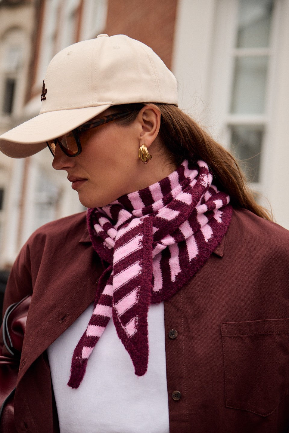 Pink/Red Striped Fingerless Gloves