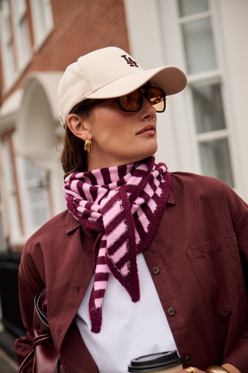 Pink/Red Striped Fingerless Gloves