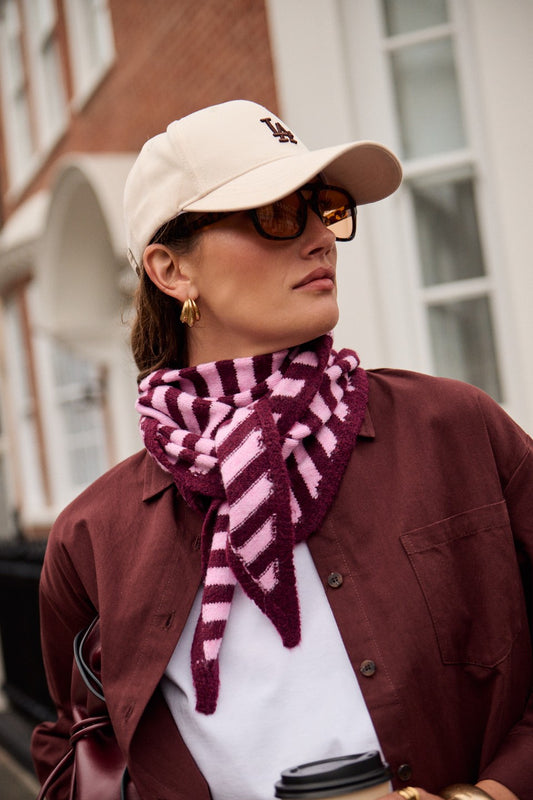 Burgundy/Pink Striped Triangle Neck Scarf