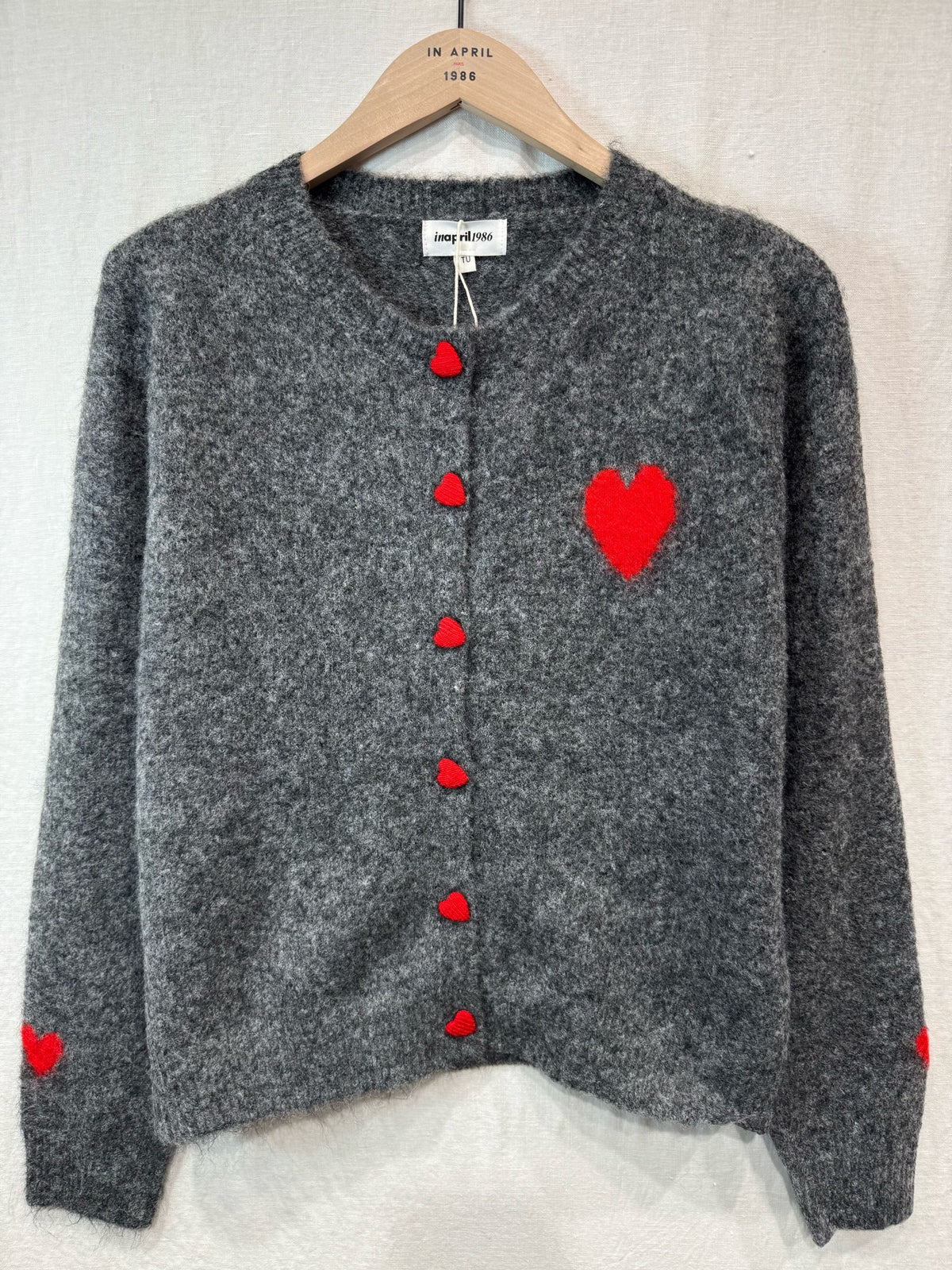 Grey/Red ❤️ Heart Button Cardigan