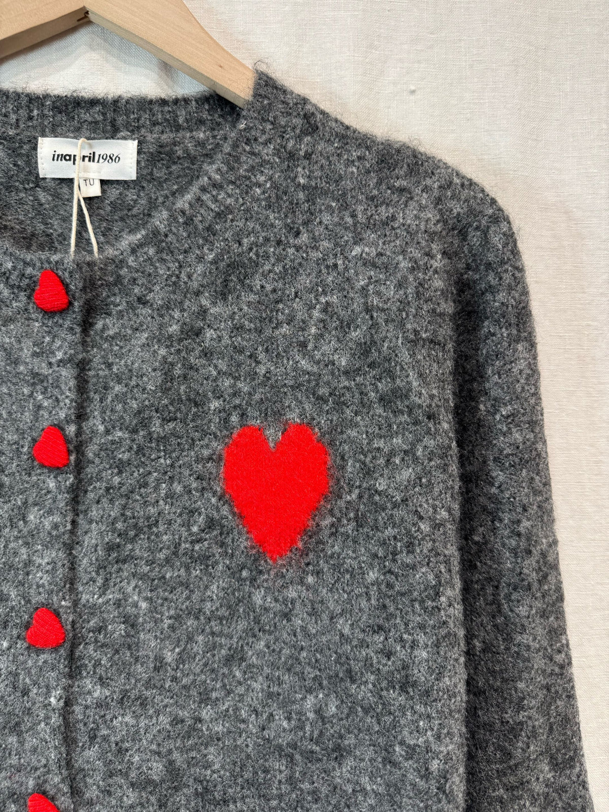 Grey/Red ❤️ Heart Button Cardigan