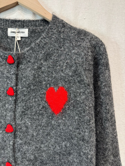 Grey/Red ❤️ Heart Button Cardigan