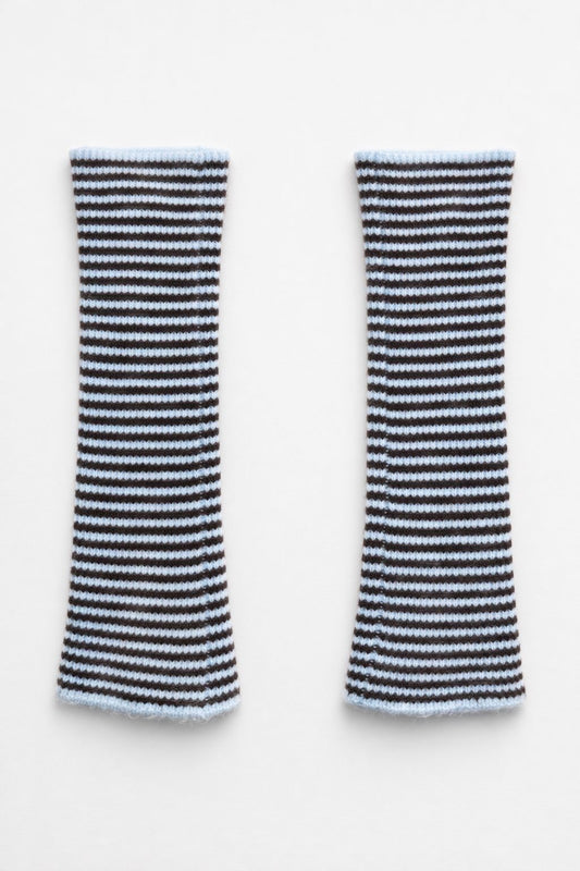 Chocolate/Blue Striped Fingerless Gloves