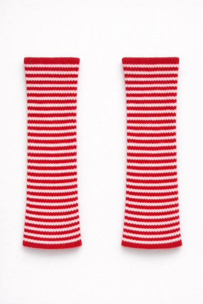 Pink/Red Striped Fingerless Gloves