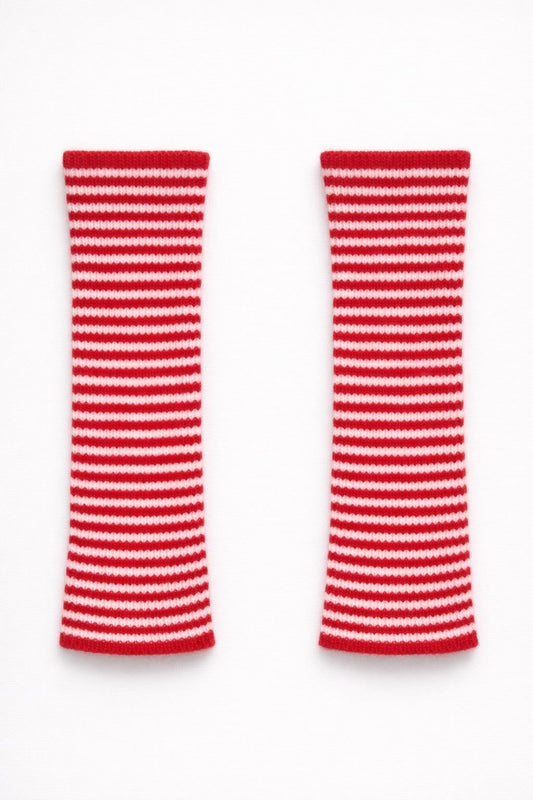 Pink/Red Striped Fingerless Gloves