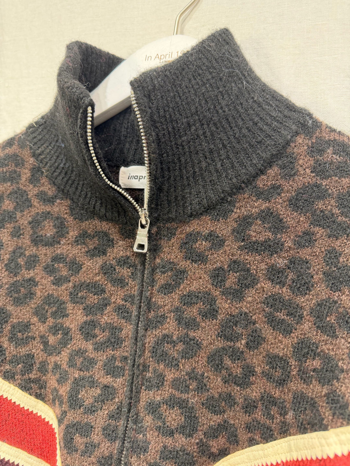 Leopard Chevron Zip Front Knitted Cardigan