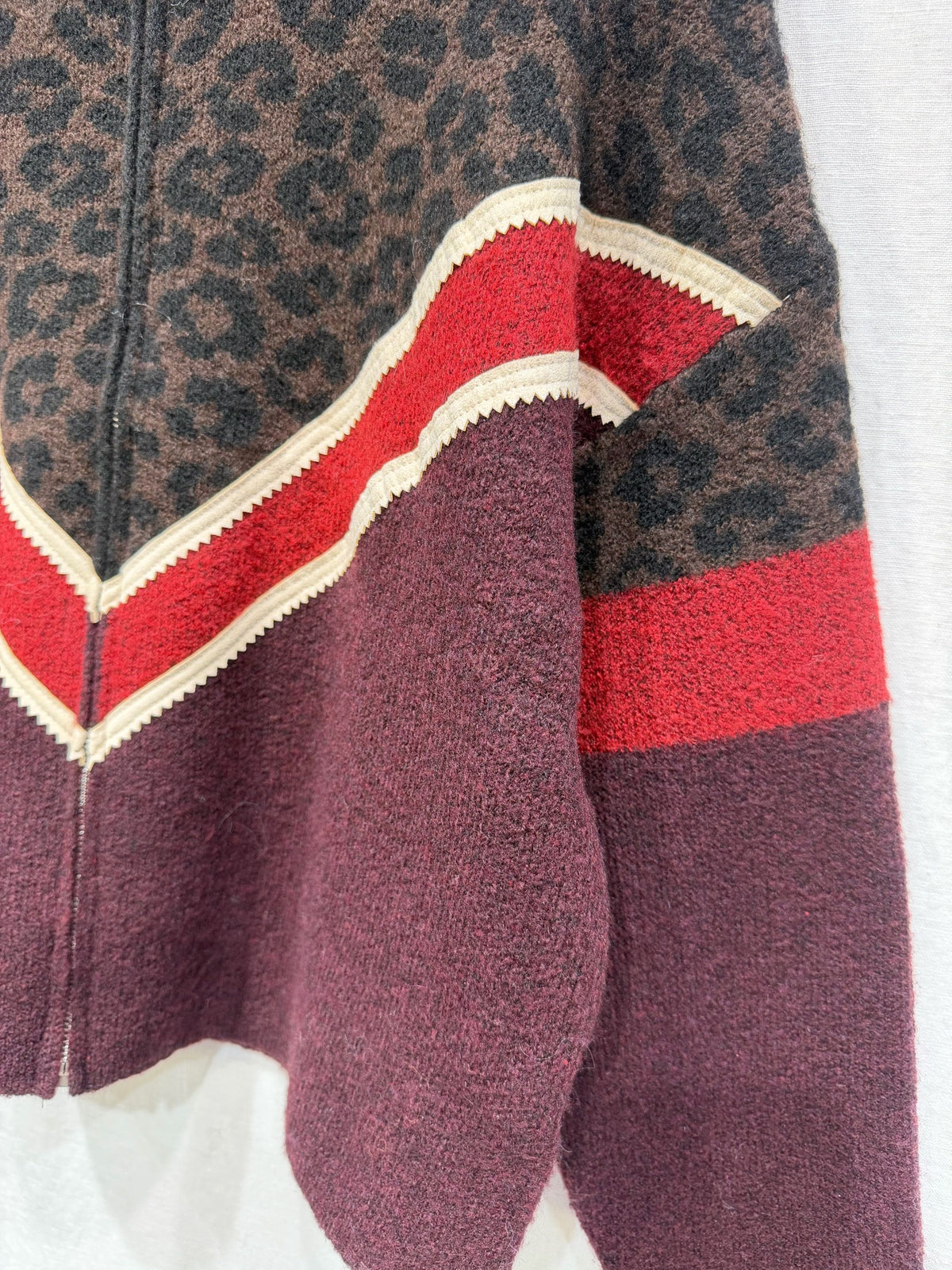 Leopard Chevron Zip Front Knitted Cardigan