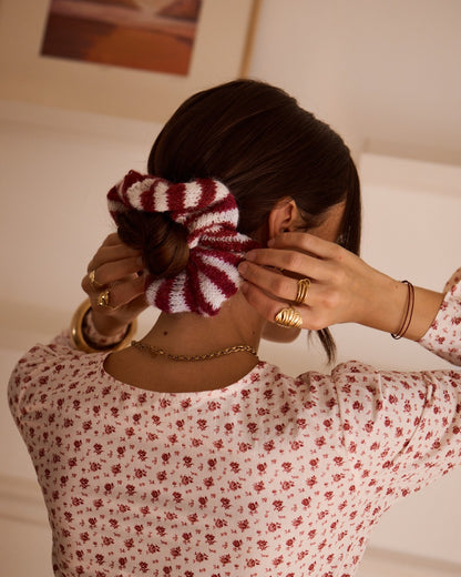 Red/Pink Chunky Stripe Knitted Scrunchie