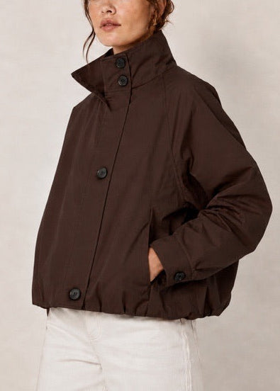 Chocolate Funnel Neck Trench Bomber Jacket