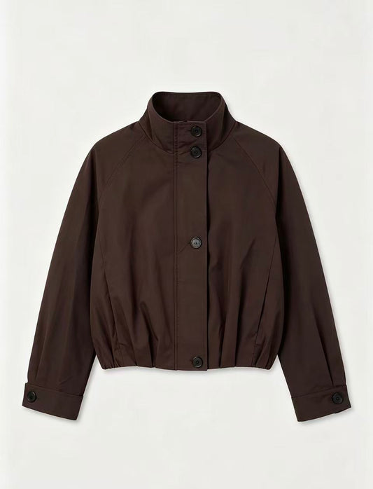 Chocolate Funnel Neck Trench Bomber Jacket