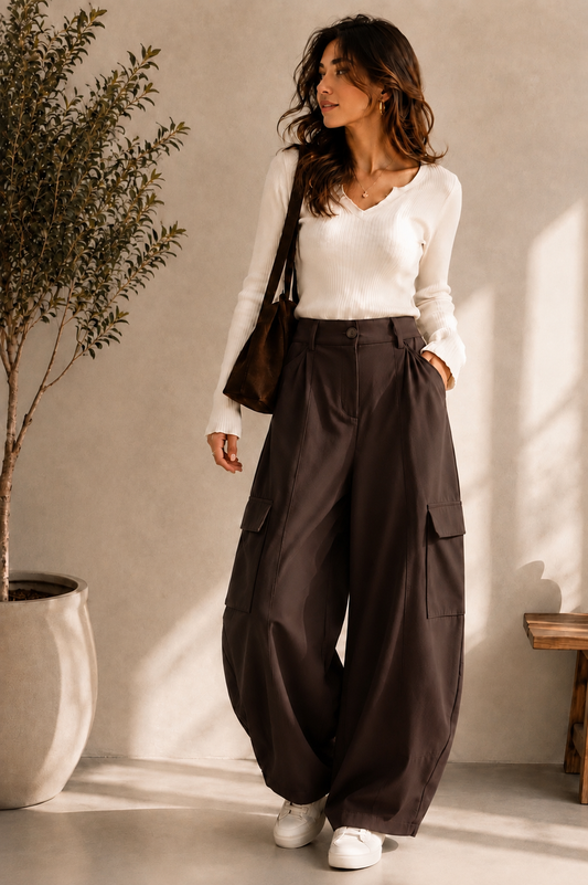 Chocolate Barrel Leg Cargo Trousers
