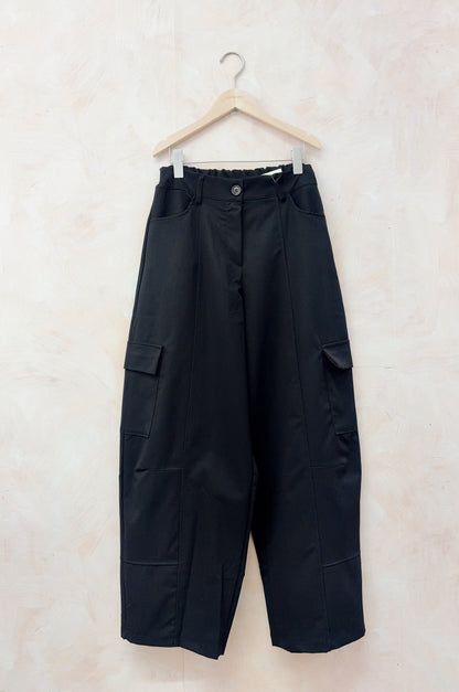 Black Barrel Leg Cargo Trousers