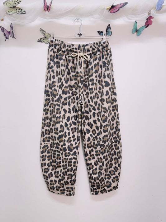 Stone Leopard Print Barrel Joggers