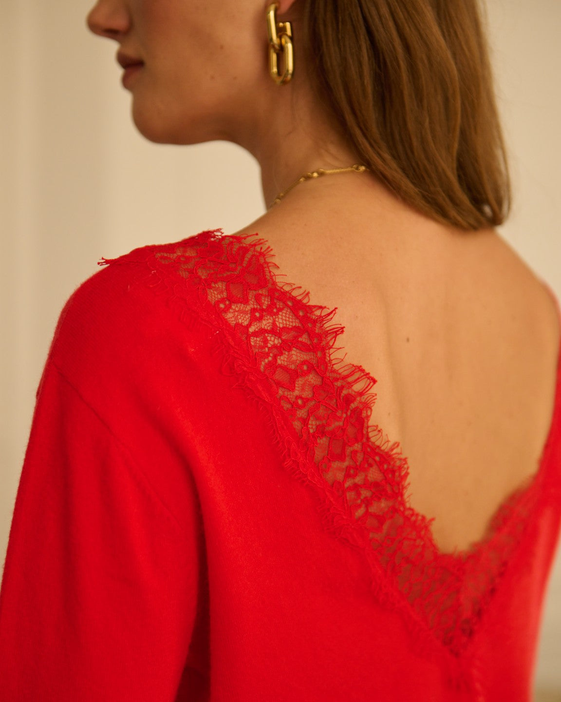 Black Reversible Lace V-Neck Jumper