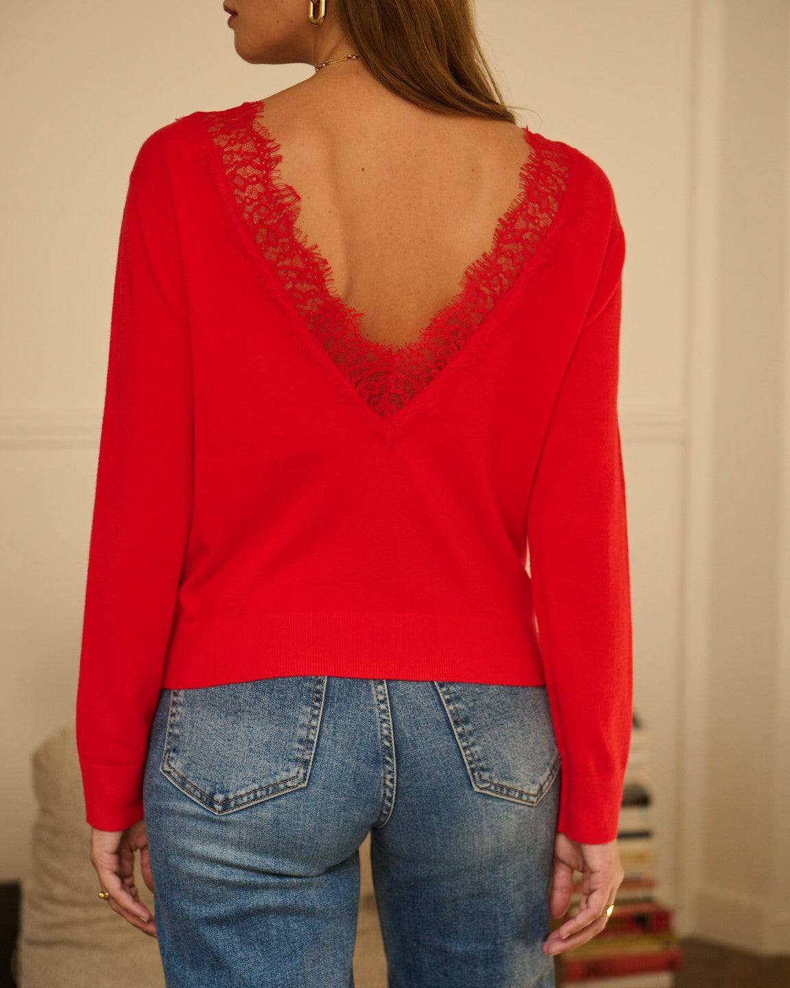 Black Reversible Lace V-Neck Jumper