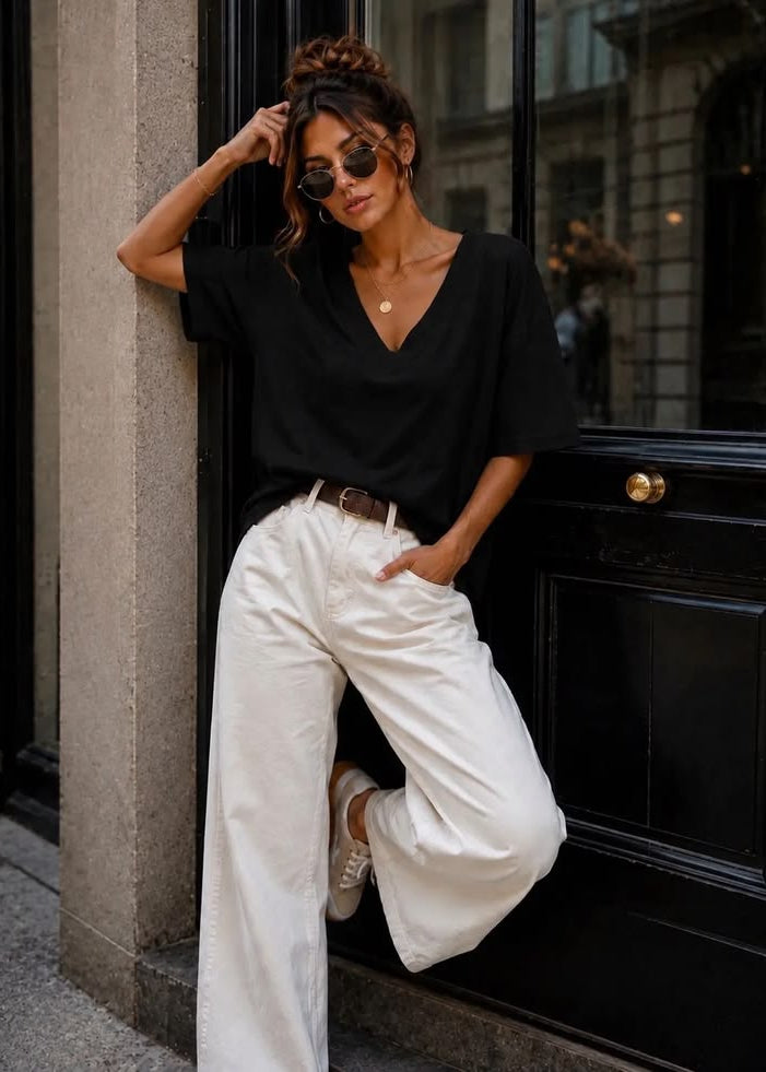 Black Relaxed V-Neck T-Shirt