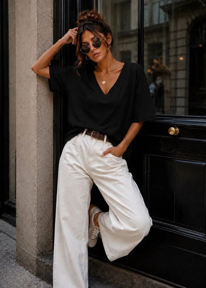 Black Relaxed V-Neck T-Shirt