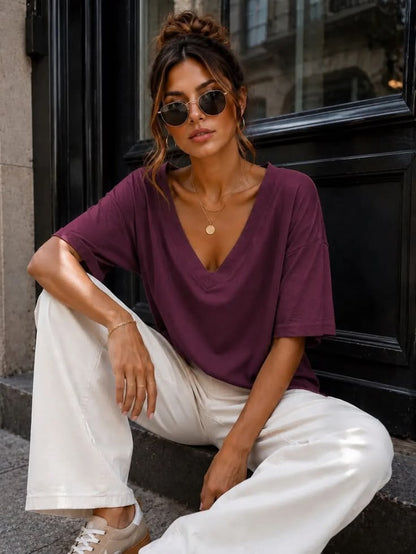 Black Relaxed V-Neck T-Shirt