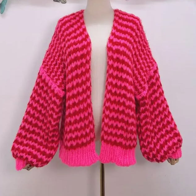 Hot Pink/Red Cosy Stripe Cardigan