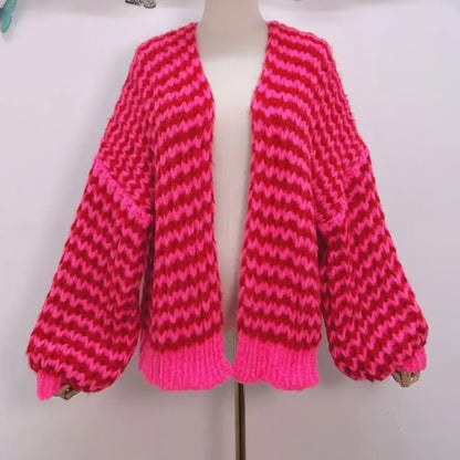 Hot Pink/Red Cosy Stripe Cardigan