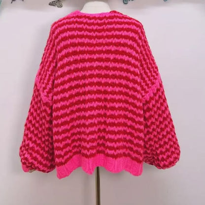 Hot Pink/Red Cosy Stripe Cardigan