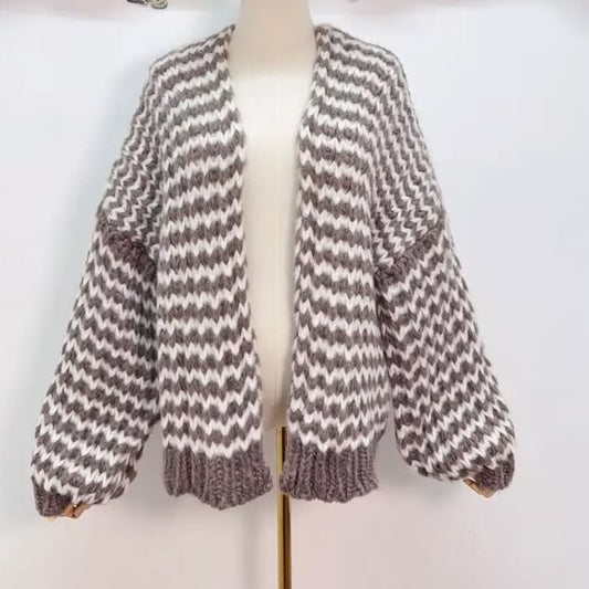 Mocha/Cream Cosy Stripe Cardigan