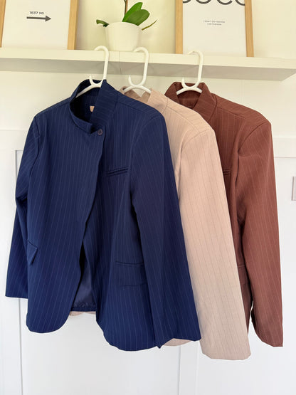 Navy Single Button Pinstripe Blazer
