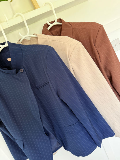 Navy Single Button Pinstripe Blazer