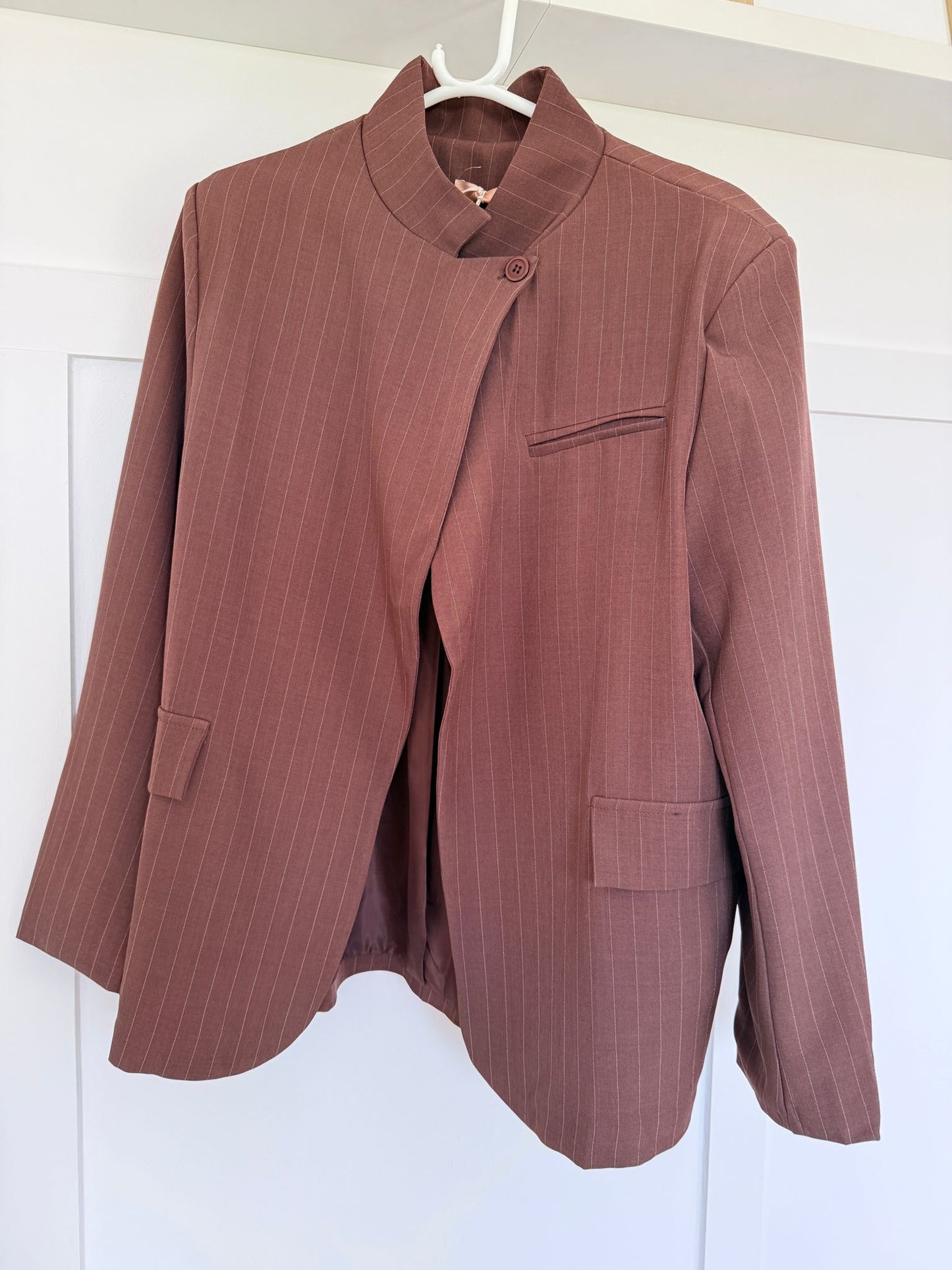 Navy Single Button Pinstripe Blazer