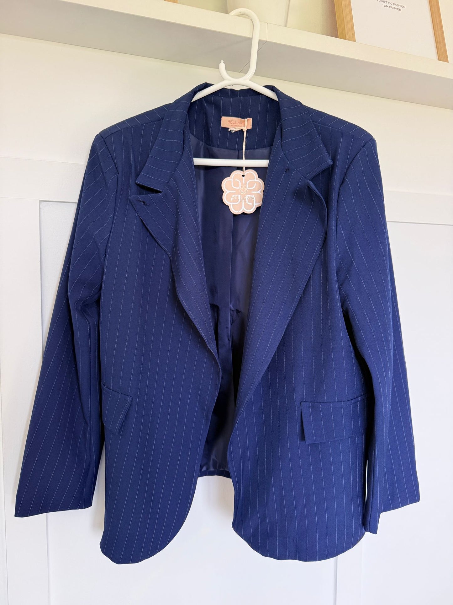 Navy Single Button Pinstripe Blazer