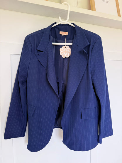 Navy Single Button Pinstripe Blazer