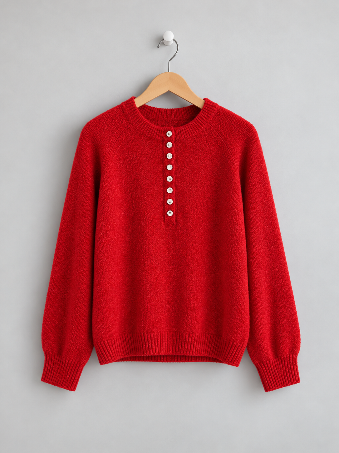 Red Alpaca Mix Button Jumper - PRE ORDER