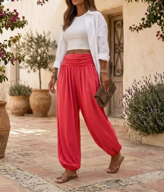 Coral Viscose Balloon Leg Trousers - PRE ORDER