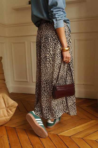 Leopard Print Fluid Long Skirt